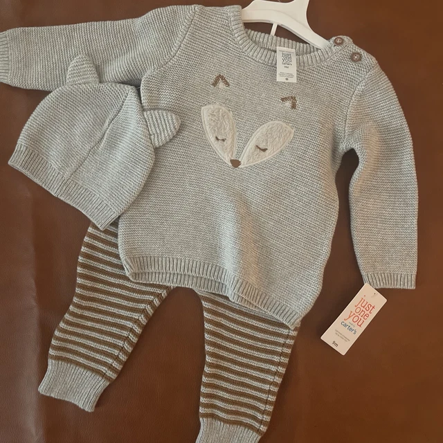 Carters NEW 9 Month Fox Knit Boys 3 Pc Outfit Set