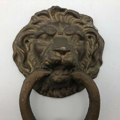 Vintage Lion Head Door Knocker Cast Brass Older  K4 2