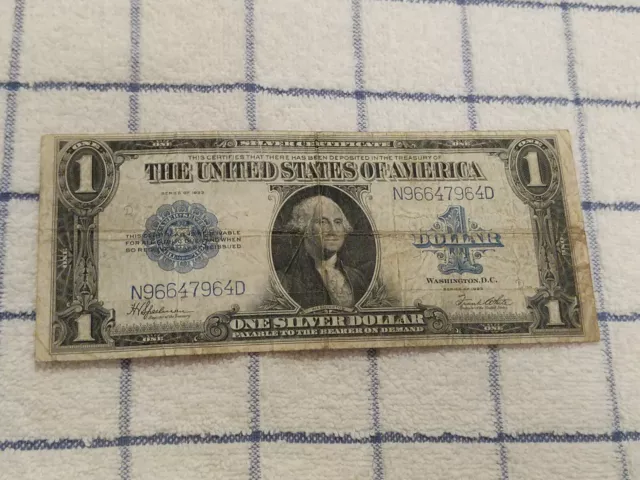 $1 1923 Silver Certificate Horse Blanket Large Blue Seal One Dollar Note