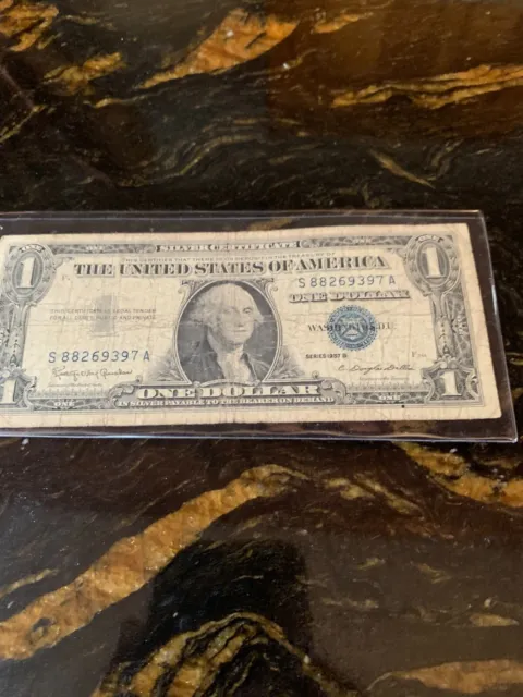 1957 B Silver Certificate $1 Blue Seal Dollar Bill S88269397A-IN PLASTIC HOLDER