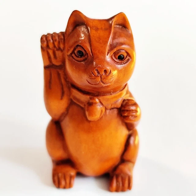 Q4815 - 2 " Hand Carved Boxwood Netsuke - Lovely Cat