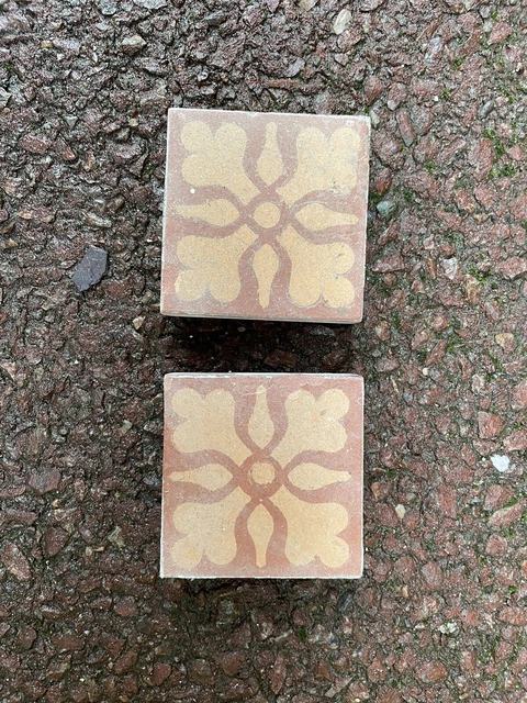 Antique Victorian Floor Tiles Reclaimed Encaustic Geometric Minton - Red Pattern 2