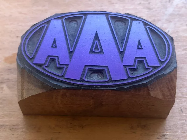 Vintage letterpress PRINTING BLOCK - Triple AAA logo advertisment insurance