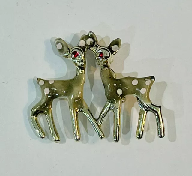 Vintage Gold Tone Enamel Fawn Deer Brooch Pin Lapel