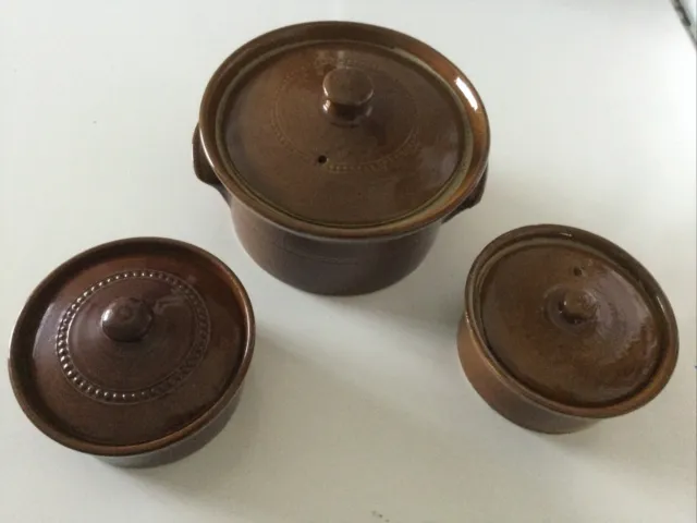 Vintage Pearsons 3 Cooking Pots Brown With Lids Good Condition
