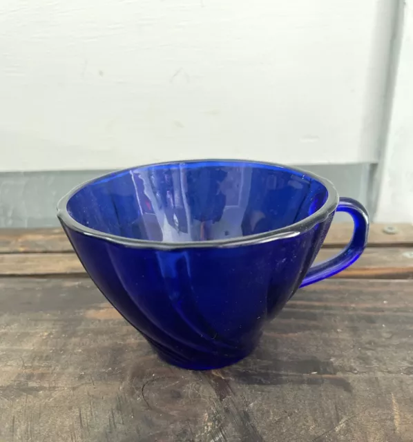 Duralex Vereco France Rivage Cobalt Blue Glass Swirl Tea Cup