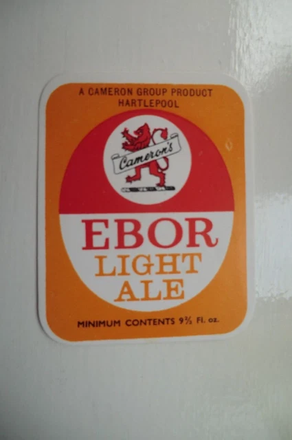 MINT CAMERON WEST HARTLEPOOL  EBOR LIGHT ALE 9 2/3 fl oz BREWERY BEER LABEL