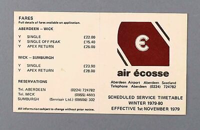 Air Ecosse Airline Timetable Winter 1979/80 Scotland