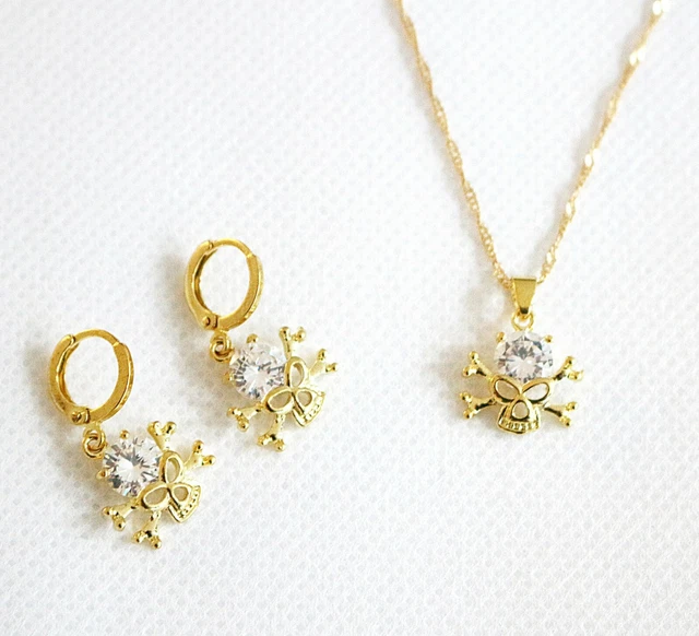 2Tlg. Schmuck Set Kette mit Anhänger Ohrringe vergoldet+Strass NEU