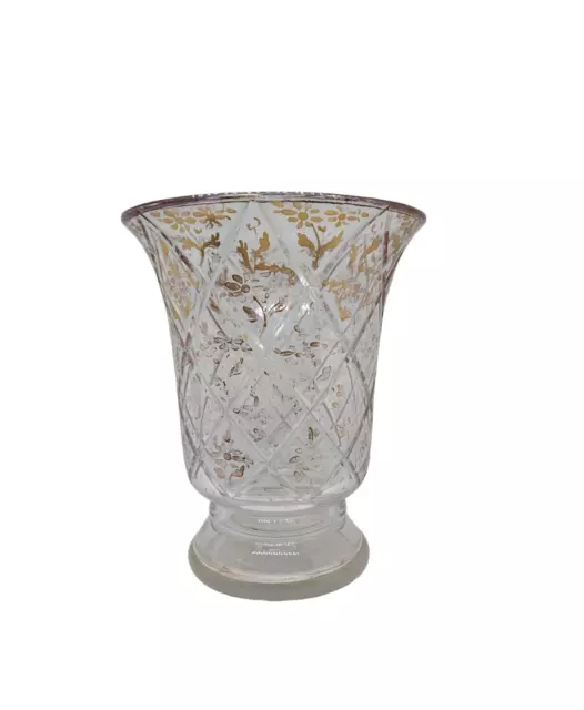 Vase sur pied en cristal ou verre de Bohème doré ancien marché ottoman oriental