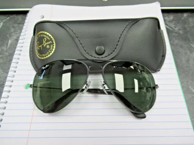 NOS B&L Ray Ban USA L2821 Outdoorsman 62mm Black Chrome Aviator Sunglasses &Case