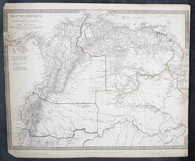 1842 SDUK Large Antique Map of NW South America - Colombia, Ecuador, Venezuela