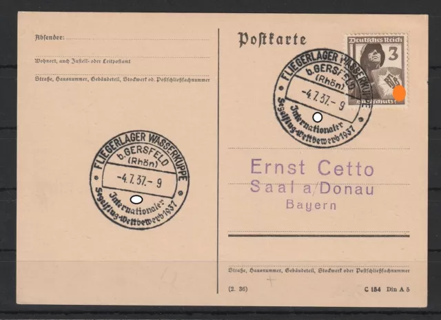 Deutsches Reich Postkarte Sonderstempel Fliegerlager Wasserkuppe, 1937 #1087360