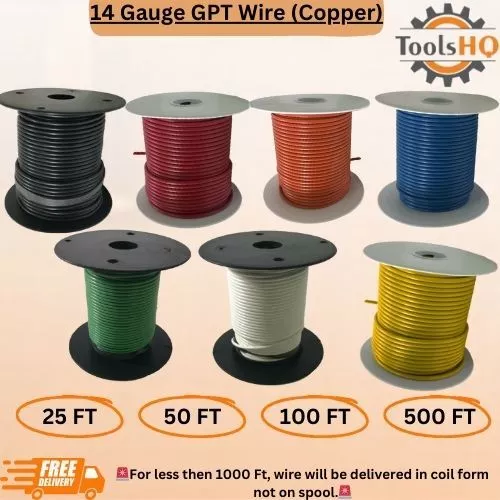 Marine Primary Tinned Copper Wire 14 Gauge 25 100 & 500 FT Lot 14 Colors -  USA