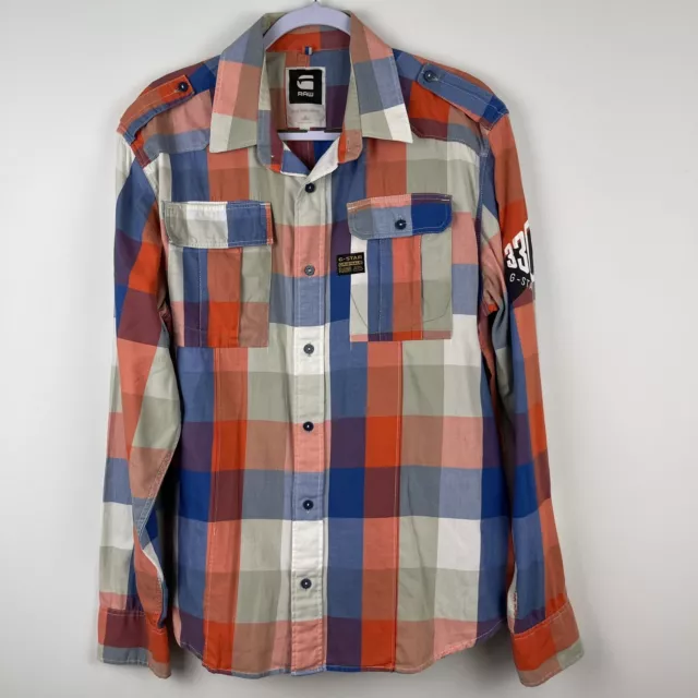 GStar Raw Mens Shirt Size XL Button Up Long Sleeve Check 100% Cotton