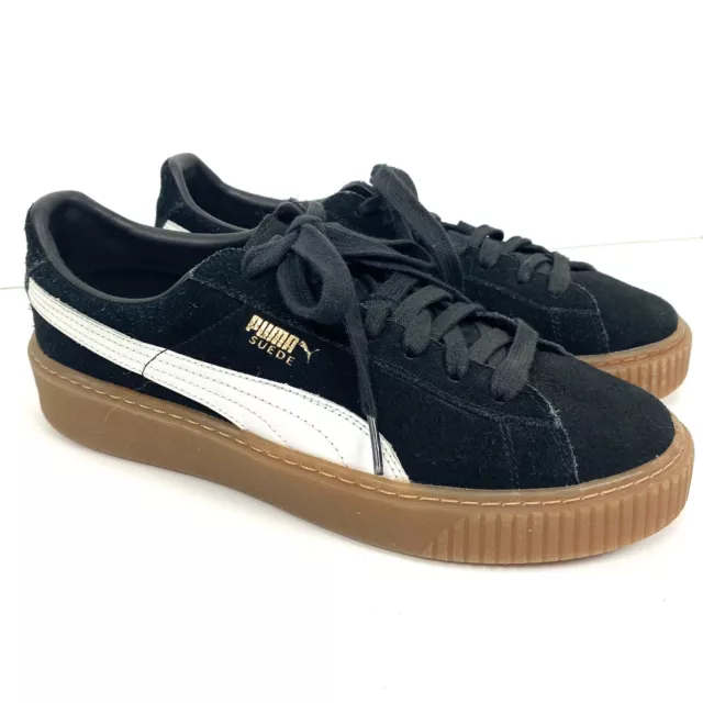 PUMA Suede Platform Black White Gum Sole Womens Size 9.5 Sneakers 363559-02