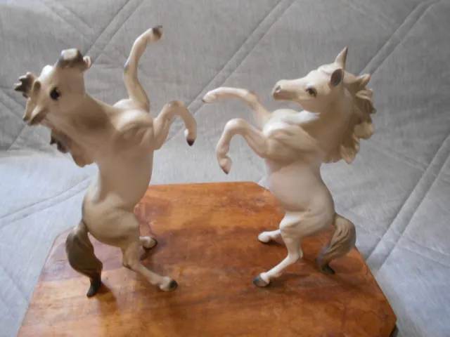 Pair Rearing Large Ceramic/Porcelain Lefton Wild Horses Grey Stallions -repaired