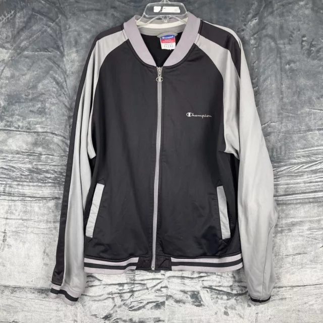 Champion Mens L  Track Jacket Black/Gray Full Zip Long Sleeve Athletic