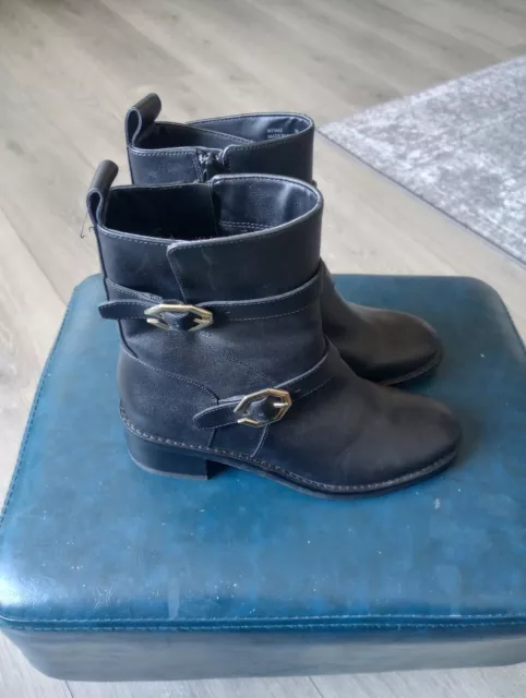 COLE HAAN LEELA Grand Buckle Leather Moto Boots Black Womens Size