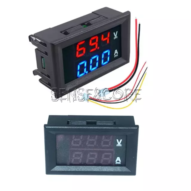 DC 100V 10A Voltmeter Ammeter Digital Volt Amp Meter Gauge Dual Blue & Red LED 2