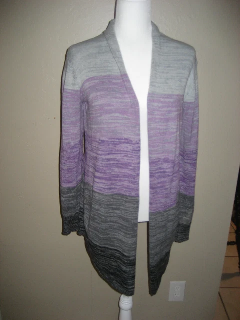 Attitudes by Renee Open Front Ombre Cardigan Size Small S Gray Purple Black