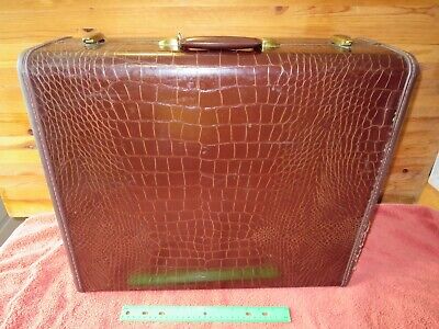 Vintage Samsonite Shwayder Bros Denver Luggage Hard Case Brown Faux Croc 21X18X9
