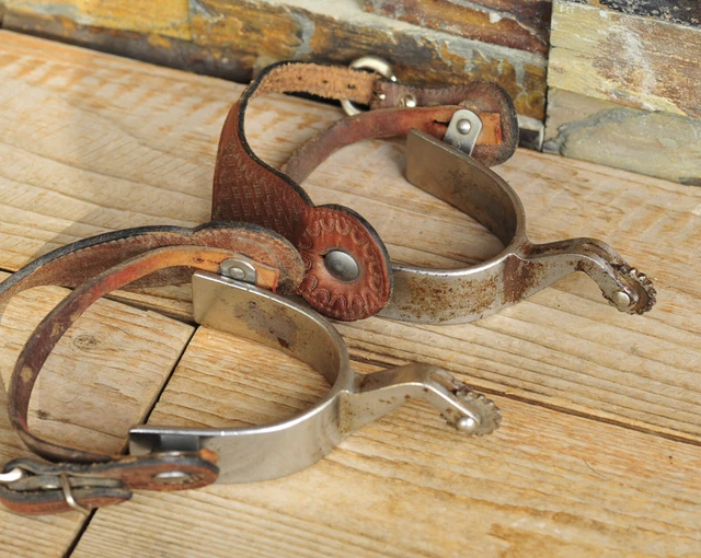 Vintage Crockett Renalde Engraved Western Cowboy Spurs Marked CR Chrome Plated Vintage Crockett Renalde Engraved Western Cowboy Spurs Marked CR Chrome Plated