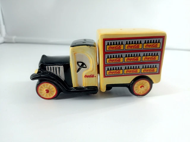 CoCa Cola Colorful Truck Salt Pepper Shakers Stoppers Incl. Exc. Cond. 1996
