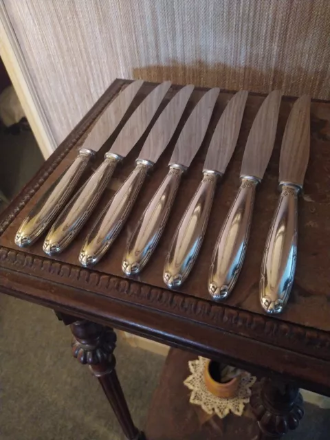 7 Couteaux de Table Style Louis XVI Orfèvrerie Christofle Métal Argenté