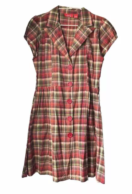 Lipsy Casual Red Plaid Button Up Dress Size Large Rockabilly VTG