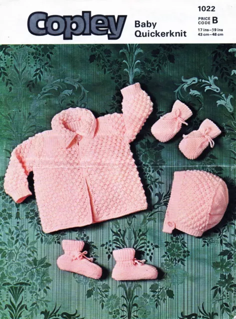 ~Vintage 1970s Copley Baby Knitting Pattern For Jacket, Hat, Bootees & Mittens ~