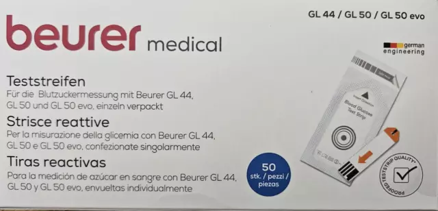 50 x Beurer GL 44/50/50 evo Test-streifen Blutzucker-Test (1x 50 ) MHD 11-2024