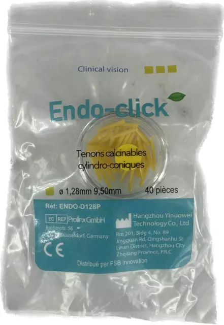 ENDO-CLICK/Tenons cylindro-coniques jaune calc 1,28 L9,50 -40 unités -ENDO-D128P