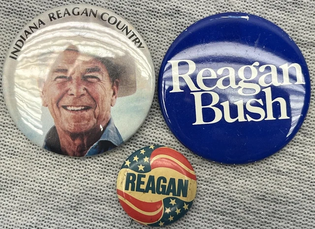 3 Original RONALD REAGAN Campaign Buttons Pinbacks George HW Bush Political