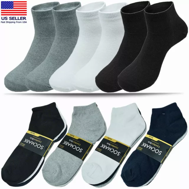 Mens 3-12 Pairs Plain Comfort Cotton Crew Ankle/Quarter Low Cut Socks Size 9-13