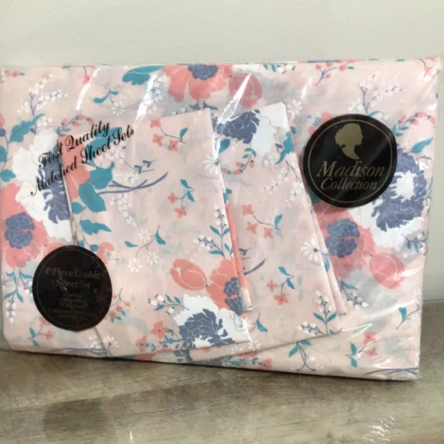 Vintage Floral Double Bed 4pc Sheet Set Madison Collection NOS