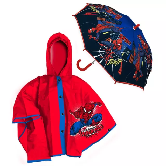 Set Pioggia Mantellina + Ombrello Spiderman 7/8 Anni Bambino - M04609+M06508