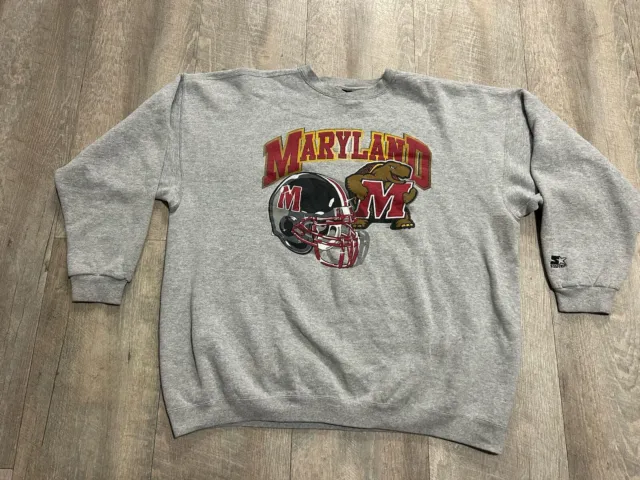 Vintage Maryland Terrapins Sweatshirt Men's XL Gray 90s Graphic Helmet Starter
