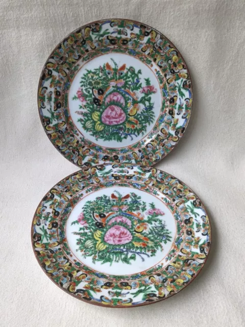 Pair Of 9 7/8" Vintage Chinese Porcelain 1,000 Butterflies Plates