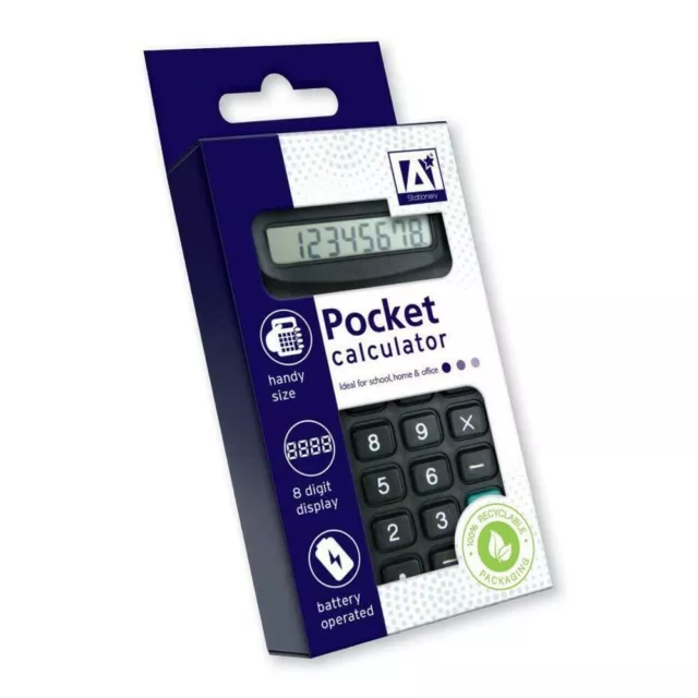 Pocket Calculator - School Office Desk 8 Digit Display Battery Powered Home Math