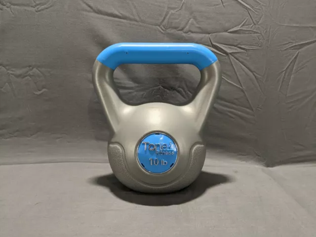 Tone Fitness Cement Filled 10lbs Kettlebell Blue Gray Excellent Used Condition 2