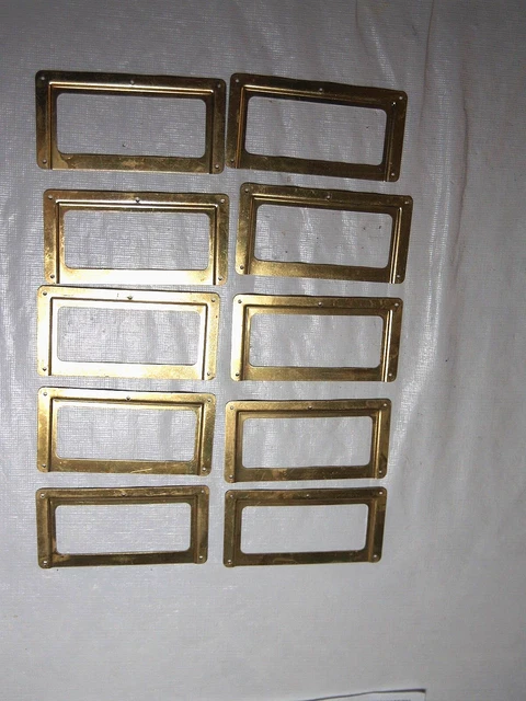 Set Of 10 ~ Vintage ~Label Holders ~ Solid Brass ~ 1 3/4” X  3 1/2”
