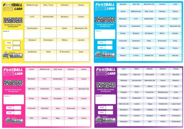 FOOTBALL SCRATCH CARDS Fundraising Team Cards Scratch Panel 20 30 40 50 80 Team