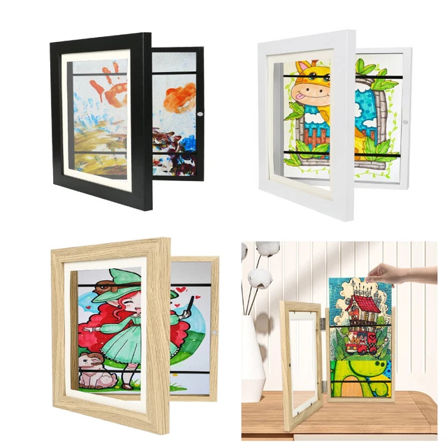 2 Cornici Artistiche Bambini A4 Con Apertura Frontale - Per Disegni E Opere D'arte, Design Magnetico, Legno MDF