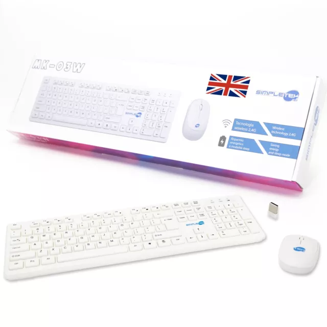 Kit Souris Et Clavier sans Fil Qwerty UK Anglais England Blanche Kit Set M&K _