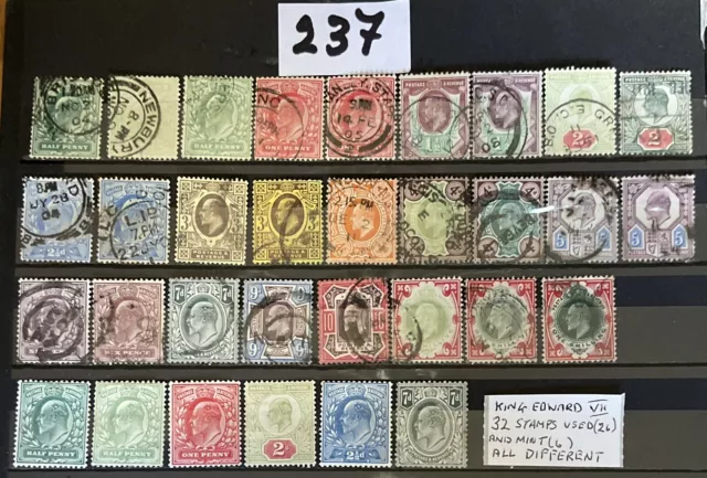 GB STAMPS KING EDWARD VII 32 Stamps All Different Mint And Used Up To 1/-(Lot237