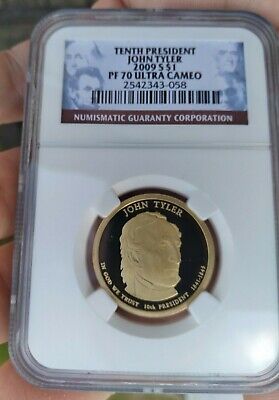 2009 S $1 John Tyler Presidential Dollar NGC PF70 Ultra Cameo Proof Coin Top Pop