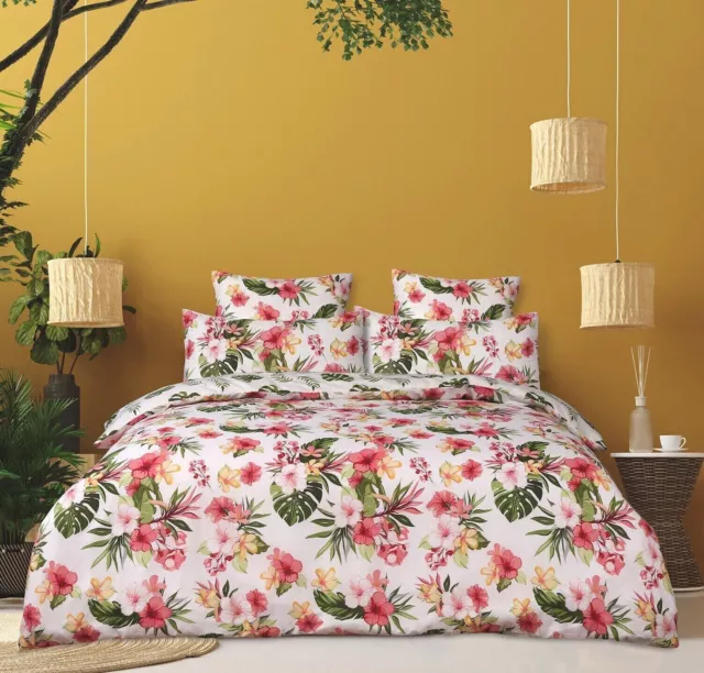 Blumenblatt tropische Bettdecke 100 % Baumwolle weich umkehrbare Bettwäsche Set