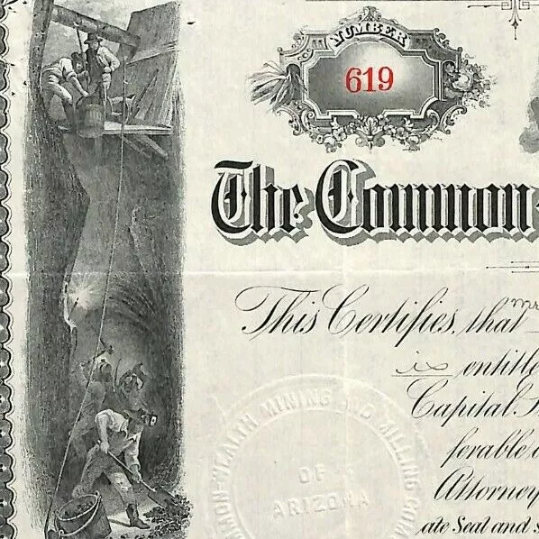 Very Scarce Vintage Stock Certificate 1910 Common-Wealth Mining - Tombstone AZ