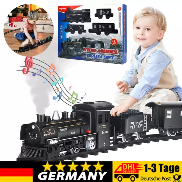 Elektrischer Zug Set Eisenbahn Schienen Spielzeug mit Dampflokomotive Kinder